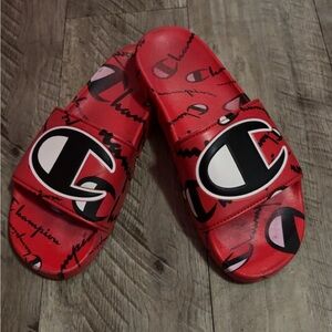 Champion Red Logo Slide Sandals